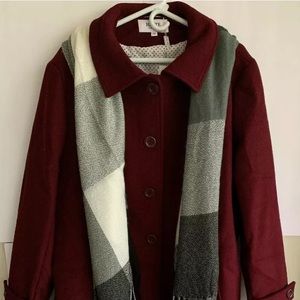 Haute Edition  Burgundy Wool Jacket With  Scarf 2X
